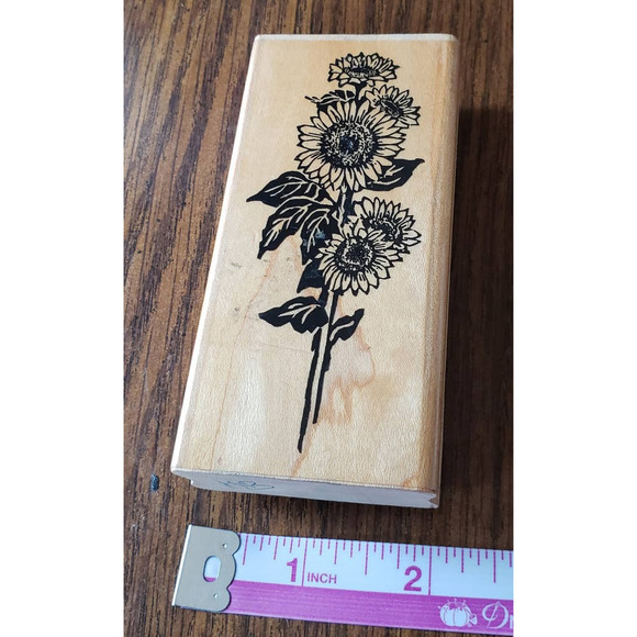 Stampendous Fun Stamps Sunflower Stalk Flowers Wood Mounted Rubber Stamp N27 - Picture 2 of 8